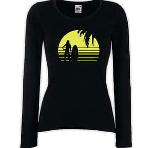 T-shirt manica lunga donna - J127 Silhouettes Girl Woman Surf Beach Sun Palm Island