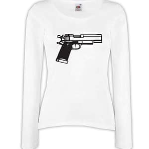 T-shirt manica lunga donna - J133 Pistola Gun Proiettile Grilletto Arma da fuoco