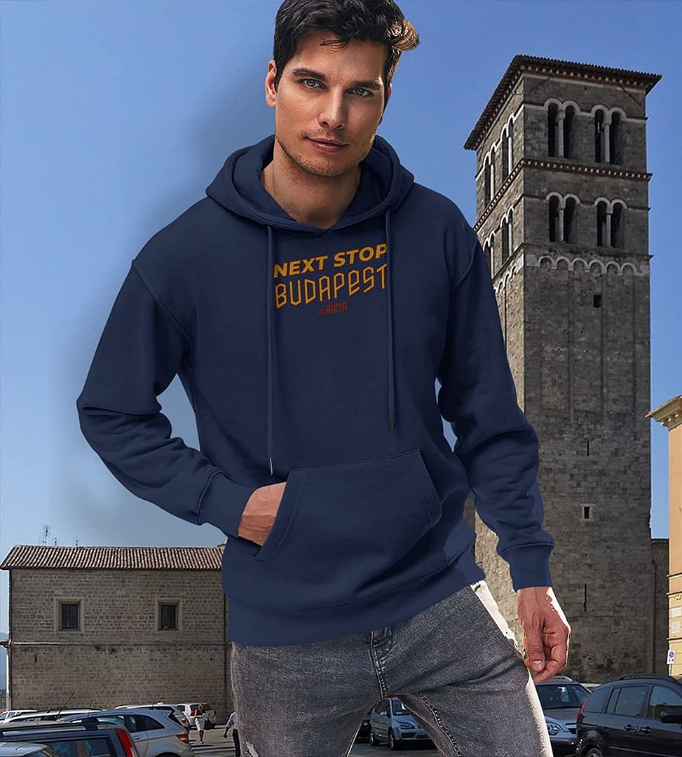 Settantallora - Felpa Cappuccio Uomo T-Shirt celebrativa Finale Europa League Roma. Maglia Next Stop Budapest euROMA per Veri - immagine 9