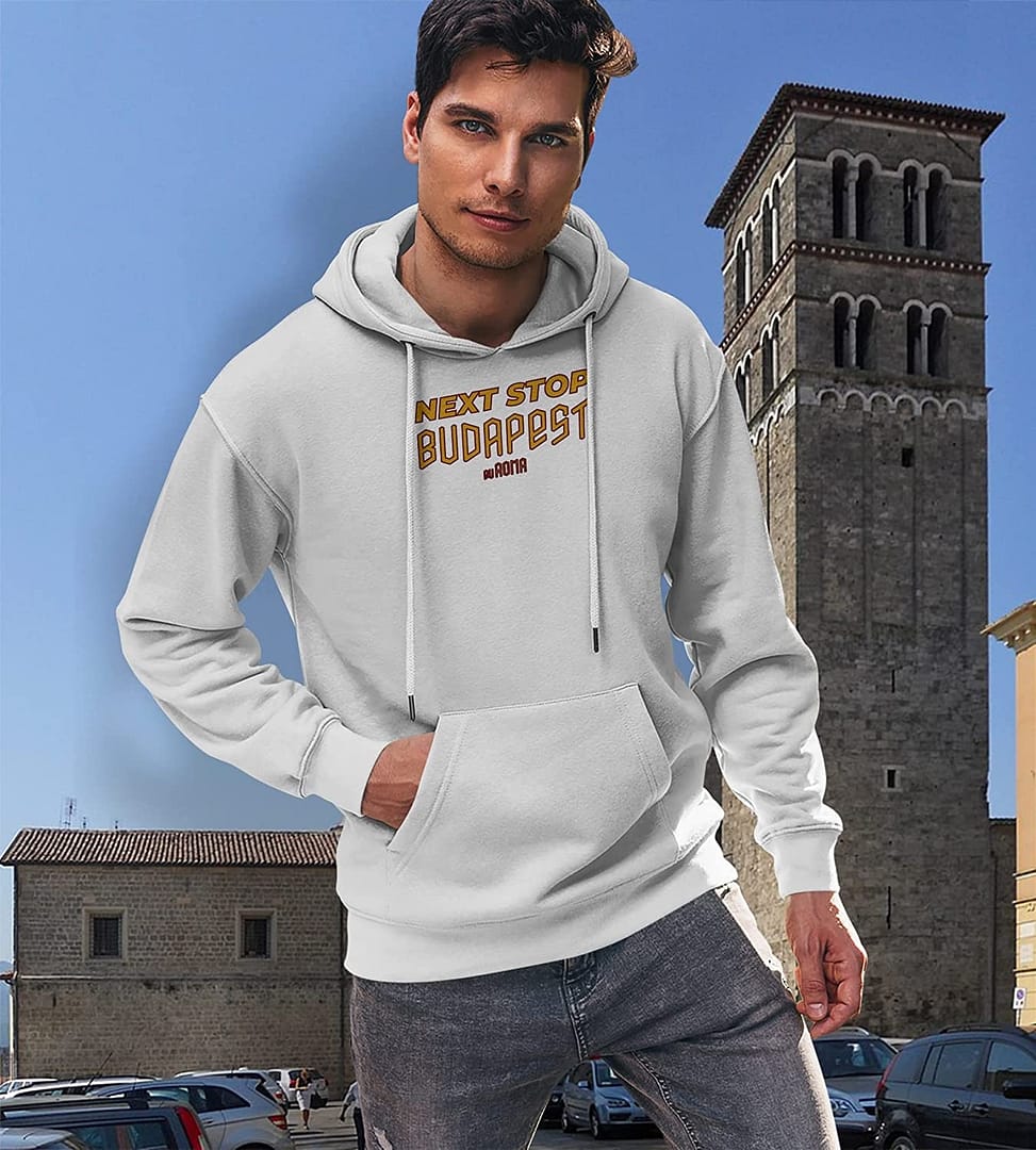 Settantallora - Felpa Cappuccio Uomo T-Shirt celebrativa Finale Europa League Roma. Maglia Next Stop Budapest euROMA per Veri - immagine 13