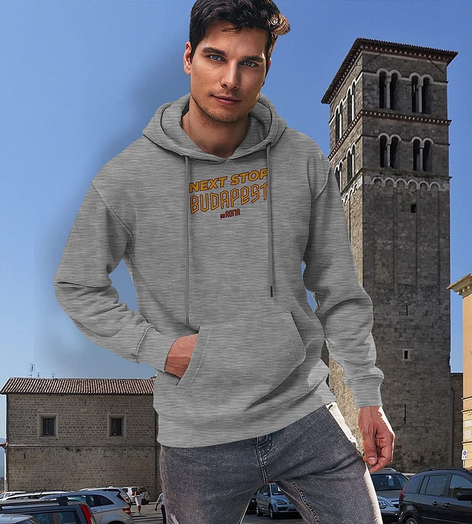 Settantallora - Felpa Cappuccio Uomo T-Shirt celebrativa Finale Europa League Roma. Maglia Next Stop Budapest euROMA per Veri - immagine 17