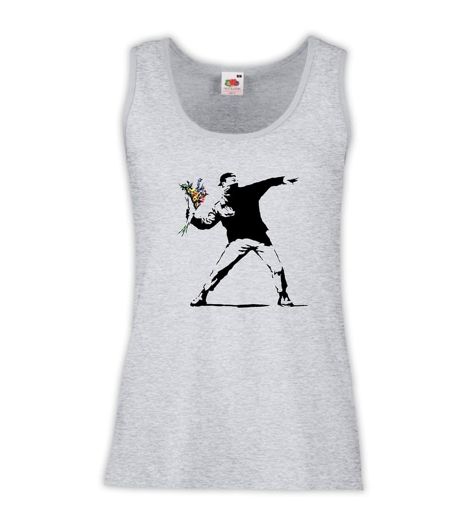 Canottiera Donna - J102 Street Art Banksy Lancio mazzo di fiori 1 Canottiera Donna - J102 Street Art Banksy Lancio mazzo di fiori