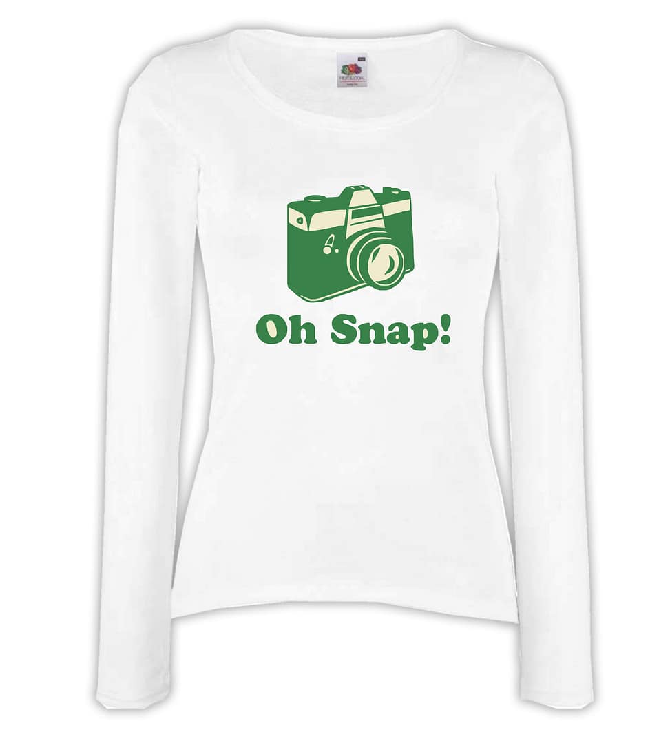 T-shirt manica lunga donna - J124 Oh Snap! Scatto Macchina Fotografica Foto retrò