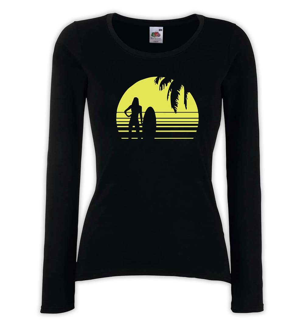 T-shirt manica lunga donna - J127 Silhouettes Girl Woman Surf Beach Sun Palm Island